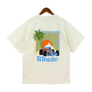 Tasarımcı Erkek Kadın Tişörtleri Rhude Summer Street Moda Leisure Gevşek Yüksek Kaliteli Pamuklar Baskı Plajı Trail Çift Üstleri Giyim Boyutu