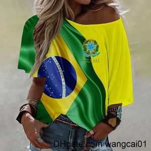 Camisetas masculinas Bandeira Brasil Bandeira Mulher Camise de pintura solta Brasil Flag 3D Impressão de verão