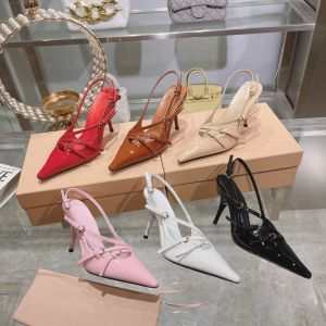 Patent leather slingback Sandals pumps metal buckle-embellished sandals Stiletto high heels pointed toe women Luxury Designer Evening Party shoes factory shoes