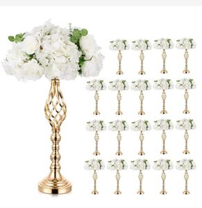 12 PCS Metal Çiçek Düzenlemesi Stand Düğün Çiçek Centerpieces Stand 20 inç uzunluğunda zarif metal çiçek vazo altın şamdan