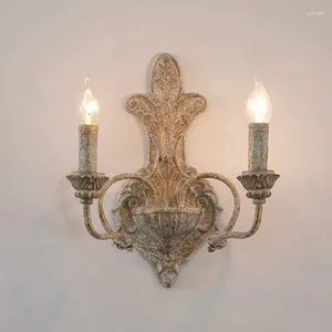 Vägglampa fransk antik järn dubbelhuvud amerikansk retro hemvist vardagsrum sovrummet säng korridor dekoration