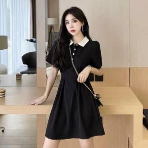 Festklänningar bomull sommar hepburn liten svart kjol kvinnors koreanska modestudent bär krage midje klänning vestido femininoparty del