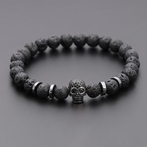 Charm Bracelets Black Eye Skull Hämatit Bead Men Classic Handmade 8mm Lava Stone For Jewelry Gift 230406