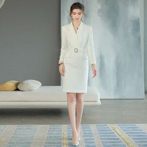 Spring And Autumn New Luxury Long Sleeve White Lace Up Fashion Goddess Style Professional Suit Formal Dress