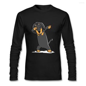 Men's T Shirts Vintage Men T-shirt Dabbing Dachshund Dog Pure Cotton Round Collar Long Sleeved Tees Shirt For Homme 90S Official Apparel