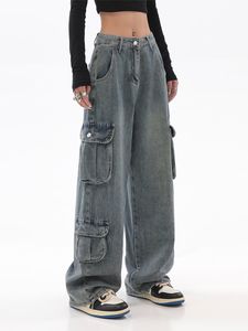 Kadınlar Kot Mavi Kargo Pantolon Kadın Gündelik Hippi Denim Pantolonlar Bolgy Düşük Bel Anne Kot Pençeler Kadınlar Vintage Y2K 90S Grunge Street Giyim 230404