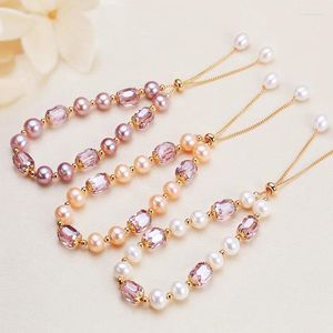 Charme Pulseiras Minar Luxo Irregular Água Doce Pérola Frisada Strand para Mulheres 14k Banhado A Ouro Cobre Roxo Cristal Pulseira Elástica