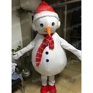 Costume da mascotte pupazzo di neve con cappello rosso di Halloween Formato adulto Cartone animato Personaggio a tema anime Carnevale Uomo Donna Abito natalizio Fancy Performance Party Dress