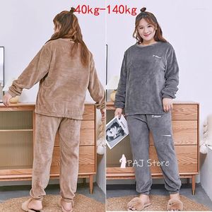 女性用スリープウェア5xl 6xl Coral Fleece 2 PCS暖かいパジャマセットレディースのパジャマナイトウェアホームズラウンジスーツ140kg