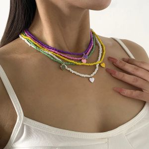 Färgglad emalj liten hjärta halsband choker smycken pärlor kedja bohemiska uttalande krage halsband