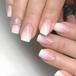 False Nails 24PCSシンプルなグラデーション偽の爪ダイヤモンドショートウェアラブルホワイトフレンチプレス完成ヒントに