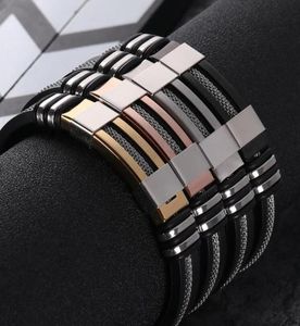 Men039s Stainless Steel Silicone Black Bracelet Simple Rubber New Design Punk charm WristBand Bangle For Mens Fashion Jewelry G5023217
