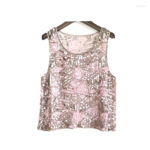 Women's Tanks Embellished Sequin Evening Top Ladies Vintage Beaded Mesh Summer Casual Sleeveless Paisley Tank With Appliques