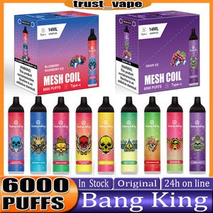 Original Bang King 6000 Puffs Einweg-E-Zigaretten-Geräte-Pod-Kit, 850-mAh-Akku, vorgefüllte 14-ml-Spulenkartusche, Vape Stick Pen VS Bang 6000
