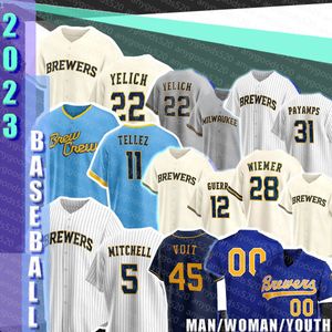 22 Maglie da baseball Christian Yelich Milwaukee Rowdy Tellez Brewers William Contreras Garrett Mitchell Abraham Toro Javy Guerra Joey Wiemer Brice Turang Luke Voit