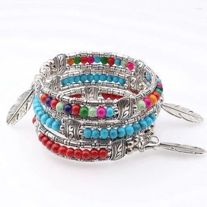 Link pulseiras 1 pc jóias estilo étnico colorido grânulo pena pulseira casal viagem presente comemorativo
