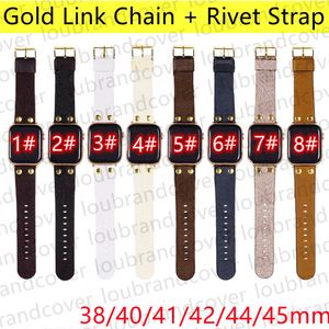 Apple Watch Band Gold Bağlantı Zinciri 49mm 44mm 45mm Iwatch Serisi 8 9 4 5 6 7 kayış deri perçin bilezik orijinal monogram harf baskı