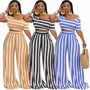 Women's Two Piece Pants Designers Women Clothes 2023 fashion open navel striped wide leg pants two-piece suit Recommend