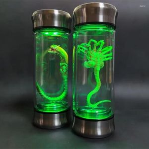 Estatuetas decorativas alienígena brilho jar xenomorph espécime facehugger embrião filme de vidro prop decoração para casa desktop artesanato escultura