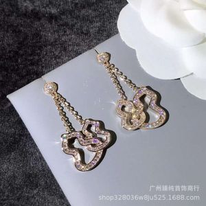 Designer Stud Kirin Gourd Earrings for Women's New Full Diamond Double with Rose Gold High Edition Tassel Hollow