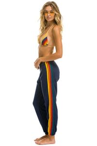 Rainbow randig broderi Sweatpants Ribbon Knit Sport Pants Fashion Europe-Usa Style Women/Girl Mid midja Elastic Band TrousersX0F6X0F6