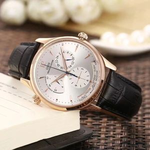 Reloj automático para hombre de alta calidad de 42 mm Zafiro mecánico Zona horaria dual Oro rosa Negro Cuero marrón 123