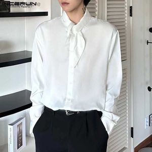 Men's Casual Shirts Tops 2023 Korean Style Mens Silk Drape Necktie Shirts Casual Well Fitting New Men's Solid All-match Sleeved Blouse S-5XL Q231106