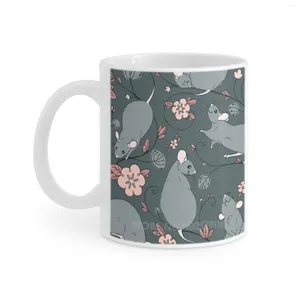 Muggar blommor råtta mörkgrå och rosa vit mugg kaffekopp te mjölk koppar födelsedag present husdjur fancy ratto ratto gnagare mus möss