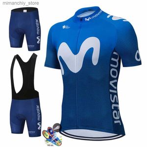 Maglia da ciclismo Set Movistar 2021 Maglia da ciclismo da uomo corta Seve Set Abbigliamento da ciclismo estivo MTB Maillot Ropa Ciclismo Abbigliamento sportivo Blu Bicyc Suit Q231107