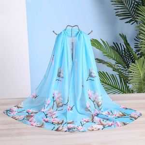 Sarongs Brand New Chiffon Scarf Women Spring Summer Silk Scarves Thin Flower Shawls And Wraps Foulard Print Hijab Stoles Wholesale P230403