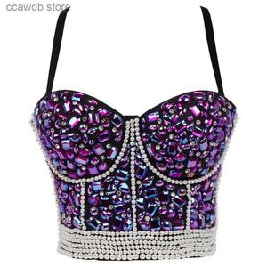 Kvinnors tankar Camis Rhinestone Diamond Sequin Tank Top Women Stage Party Shaper Camis Bra Shirt Woman Clothes Punk Corset Ladies Crop Tops Y2K BLUSA T231107