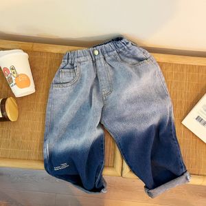 Jeans Design Korean Children's Jeans Fashion High Quality Loose Fit Pants Elastic Waist Spring Comparison Baby Men's Wear Age 2-14 230406