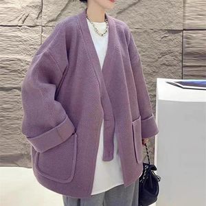 Damenstrick Hsa 2023 Winter Frauen Übergroße Pullover Strickjacken V-Ausschnitt Offener Stich Kimono Gestrickte Jacken Lose Koreanische Tops