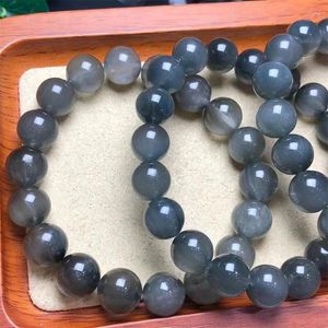 Link pulseiras natural cinza cabelo pulseira jóias para mulher homem fengshui cura riqueza contas de cristal presente aniversário 1pcs