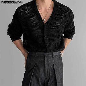 Men's Casual Shirts Men Shirt Hollow Out Solid V Neck Streetwear Long Sleeve Men Clothing Sexy Mesh Transparent 2023 Stylish Shirts S-5XL Q231106