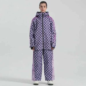 Other Sporting Goods Free Shipping Skiing Set Women New Windproof Breathable Checkered Ski Jacket Pants Waterproof Gsou Snow Women Snow Suit Set HKD231106