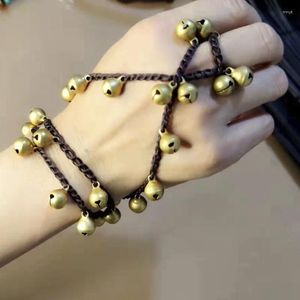 Link Bracelets Boho Ethnic Style Bells Integrated Long Rope Wrap Bracelet For Women Retro Simple Femme Dance Bangle Handknit Hand Chain