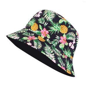 Berets Unisex Print Double Side Wear Reversible Bucket Hat Trendy Cotton Twill Canvas Sun Fishing Fashion Cap