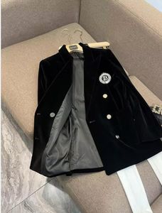 Neue Damen-Designermode, vielseitiger Anzug, mittellanger Trenchcoat, lockerer, luxuriöser schwarzer Vintage-Samt-Zweireiheranzug, Blazer, Jacke, Mäntel, Größe 2XL, Oberbekleidung