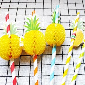 Disposable Cups Straws 50Pcs/Set Pineapple Paper Drinking Bar Birthday Party Supplies