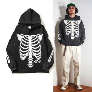 23FW Black Sweatshirts Hoodies Men Oversize Skull Print Pullover Hoode Hip Hop Pullovers