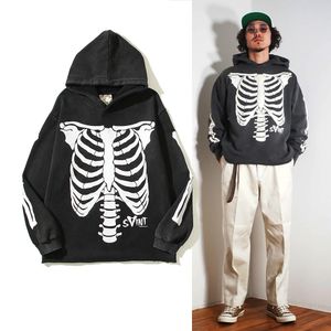 23FW Black Sweatshirts Hoodies Hommes Oversize Skull Print Pull Hoode Hip Hop Pulls