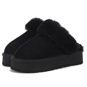 Flauschige Schneestiefel, Mini-Damen-Winter-Plateaustiefel, Slipper, Knöchel, Wollschuhe, Schaffell, echtes Leder, klassische Designer-Booties, neue Modeschuhe