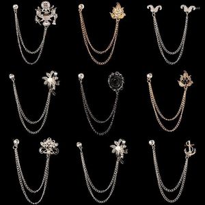 Broches pinos de moda pérola FLOR BROBH BROUCH Rhinestones Tassel Tassel Chain Lapeel Pin Beard Suit Cirl