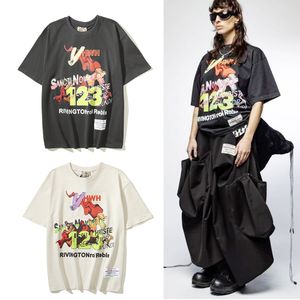 ティーTシャツビンテージ半袖ハイストリートグラフィティプリントメンズプラスティーTシャツトップ23FW