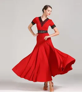 مرحلة ارتداء الرقص قاعة الرقص فساتين أمريكية ناعمة اللباس التانغو الفالس النساء القصيرة الأكمام الأخضر الأحمر الأسود S9056