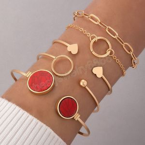 Mármore resina de pedra coração aberto para mulheres charme charme geométrico Corrente de metais de cristal braceletsbangle boho jóias presente