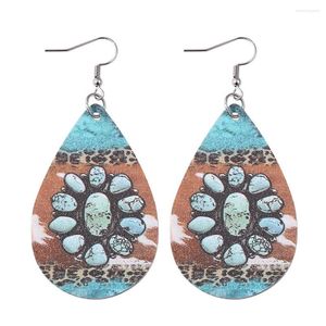 Hoop Earrings Turquoise Leopard Drop PU Leather With Charms Extra Large For Women