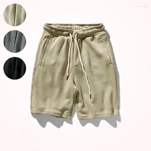 Shorts masculinos verão japonês retro pesado material grosso malha cor sólida algodão puro esportes casuais calças de 5 pontos
