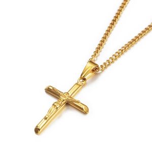 Collane con ciondolo Crocifisso in oro Acciaio inossidabile per uomo Donna Gioielli religiosi cristiani Cilindro Gesù sulla croce Collana Pendente